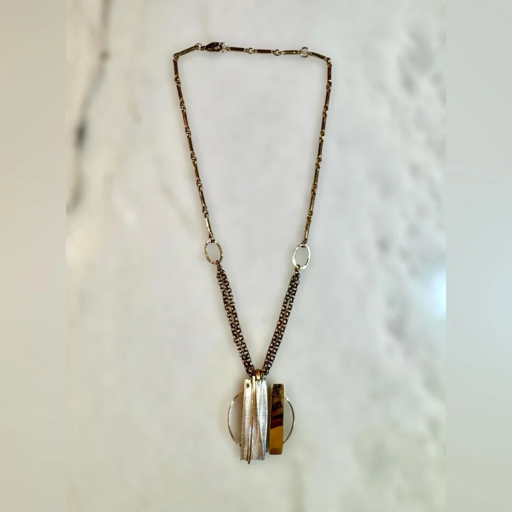 Retro 80s Gold and Silver Modern Multi-Bar Pendant Necklace